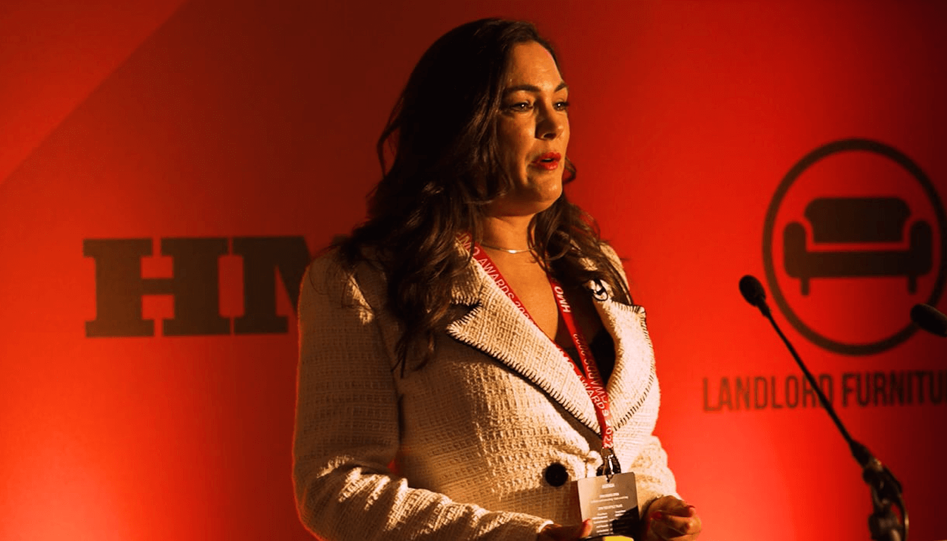 Caroline Pattinson speaking at the HMO Awards