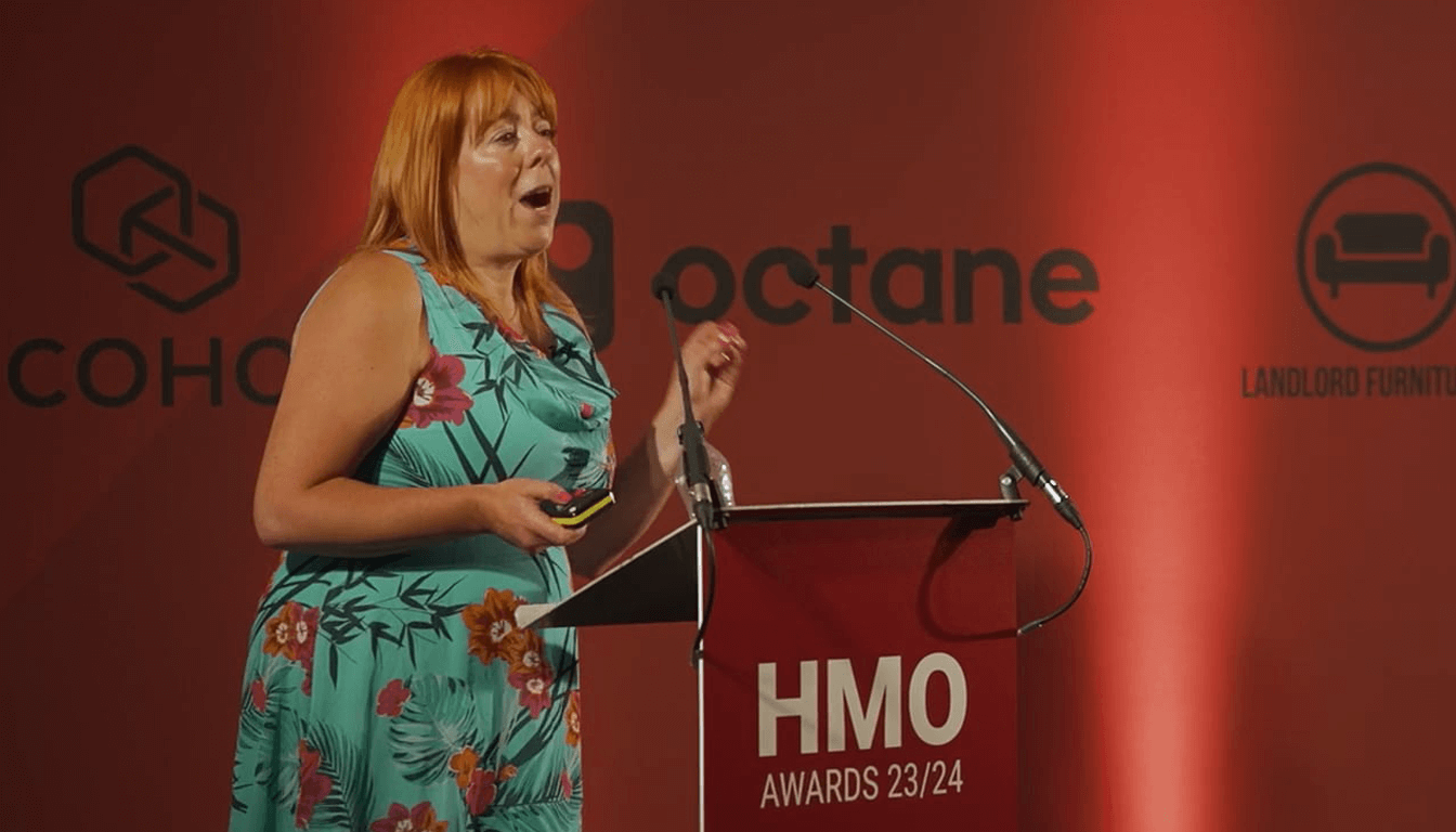 Julie Ford speaking at the HMO Awards