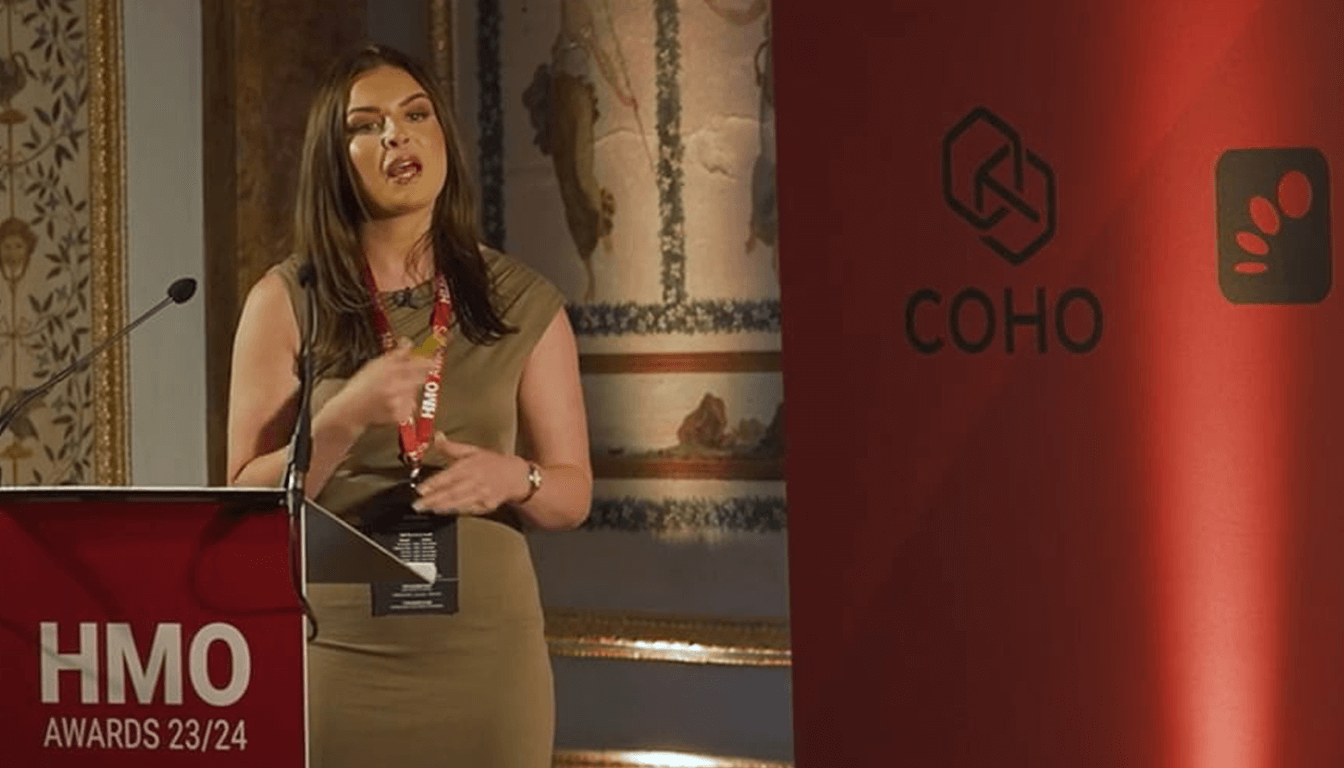Olivia Maher speaking at the HMO Awards
