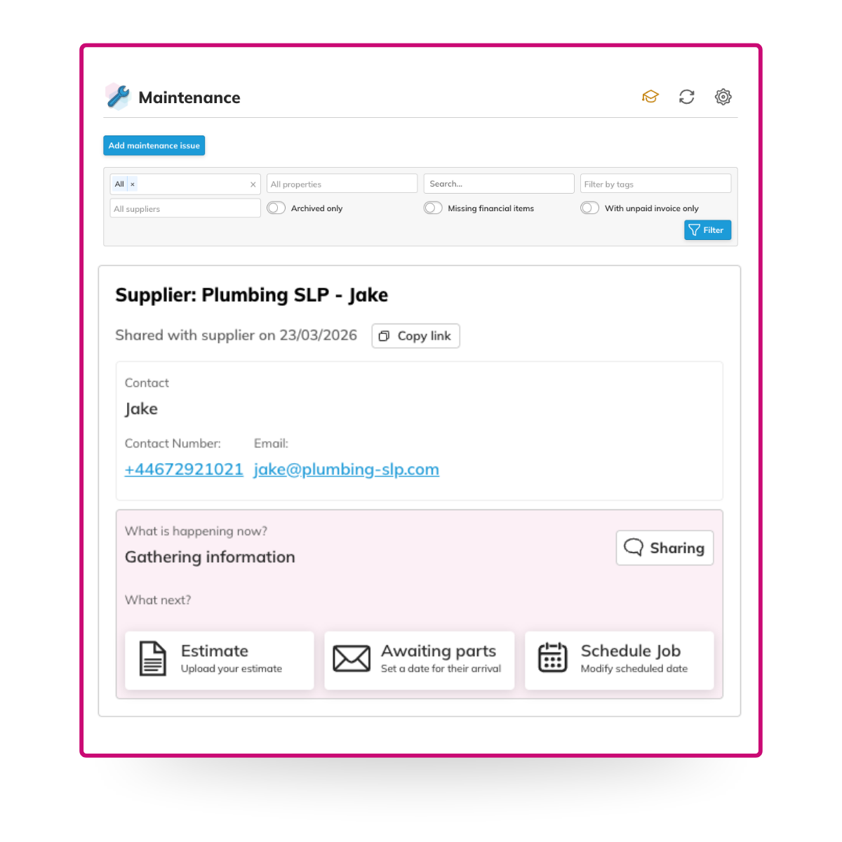 Issue shared with supplier date